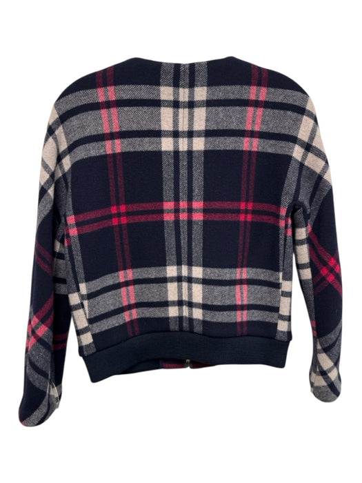J. Crew Size XS Navy blue, pink & white Wool Blend Plaid Zip Front Jacket Navy blue, pink & white / XS