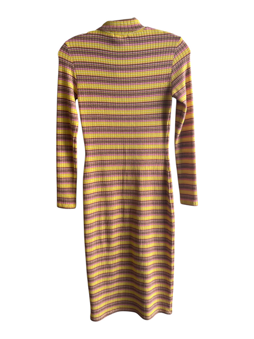 Staud Size Small Yellow & Pink Polyester Blend Long Sleeve Turtle Neck Dress Yellow & Pink / Small