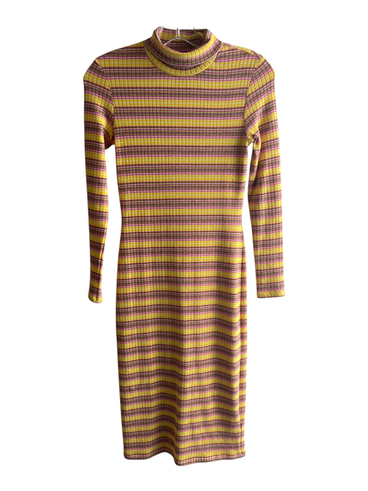Staud Size Small Yellow & Pink Polyester Blend Long Sleeve Turtle Neck Dress Yellow & Pink / Small
