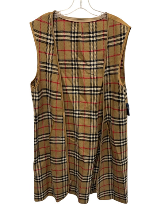 Burberry Size Est L Beige, Red, Black Wool Full Length Tartan Plaid Coat Beige, Red, Black / Est L