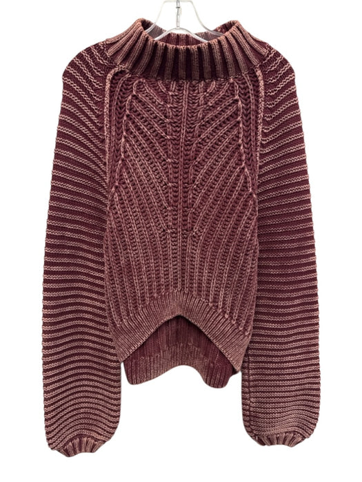 Free People Size M Burgundy Red & pink Cotton Chunky Knit turtle neck Sweater Burgundy Red & pink / M