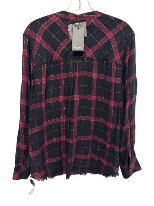 Rails Size L Black, Purple, Gold Rayon & Linen Long Sleeve Plaid Half Button Top Black, Purple, Gold / L
