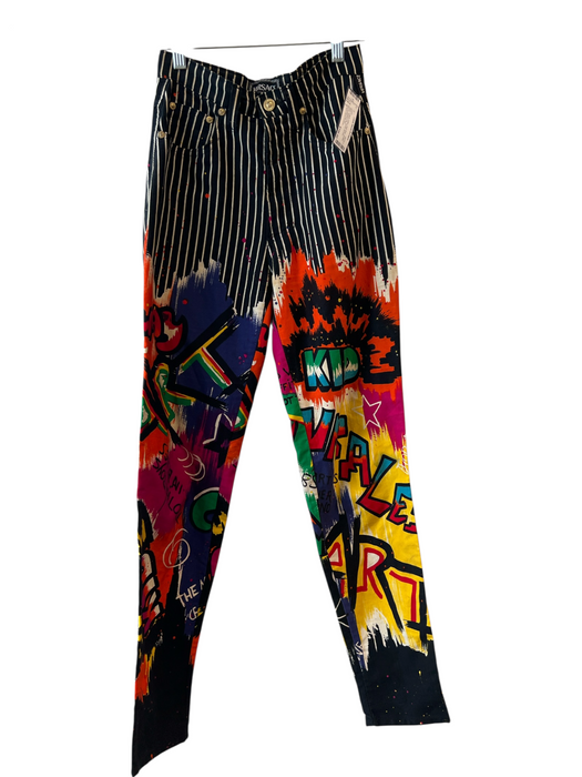 Versace Jeans Couture Size 2 Black & Multi Cotton High Rise Graffiti Jeans Black & Multi / 2