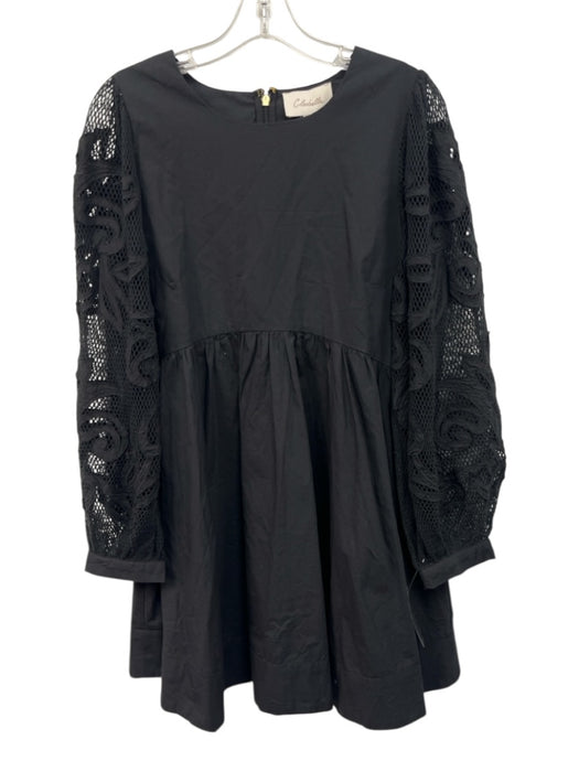 Cleobella Size Large Black Cotton Long Lace Sleeve Mesh Back Zip Dress Black / Large