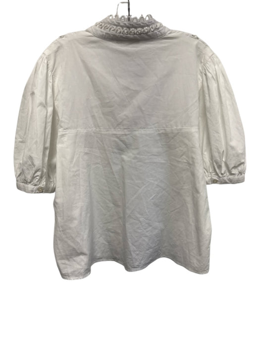 LaRoque Size Large White Cotton Short Puff Sleeve Lace Detail Top White / Large