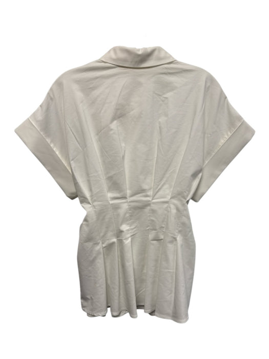 Exquise Size Large White Polyester Blend Short Sleeve Button Front Collar Top White / Large