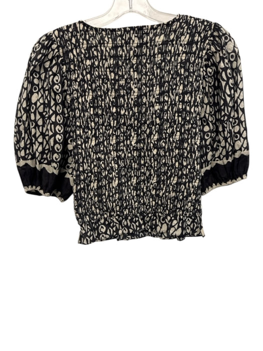 Cleobella Size Medium Black & White Cotton Short Puff Sleeve Abstract Print Top Black & White / Medium