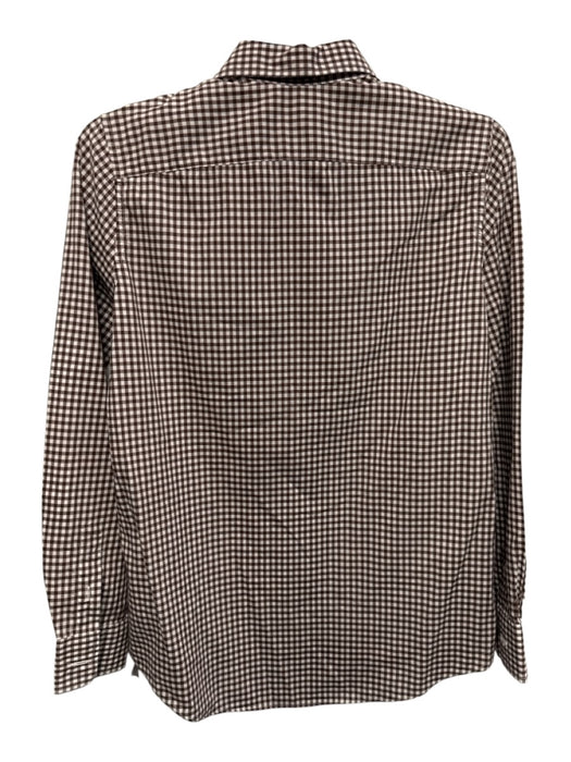 Ann Mashburn Size S Brown & White Cotton Gingham Half Button Long Sleeve Top Brown & White / S