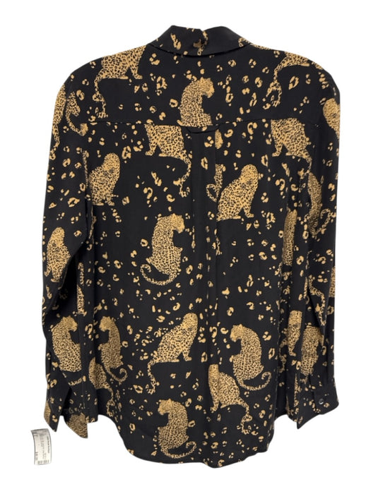 Rails Size S Black & Tan Silk Leopards Long Sleeve Button Down Top Black & Tan / S