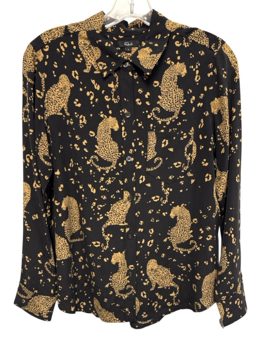 Rails Size S Black & Tan Silk Leopards Long Sleeve Button Down Top Black & Tan / S