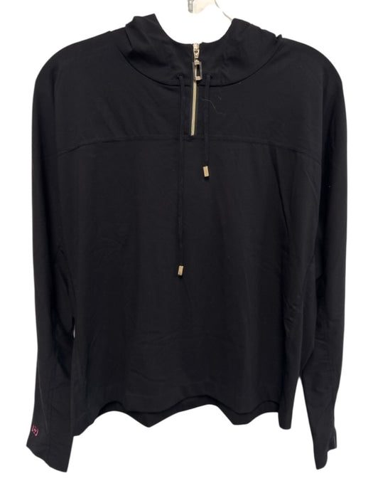 Wolford Size S Black Modal Blend Mesh Panel Zip Long Sleeve hood Top Black / S