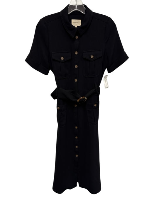 Sezane Size 34 / XS Black Polyester Button Down Short Sleeve Midi Dress Black / 34 / XS
