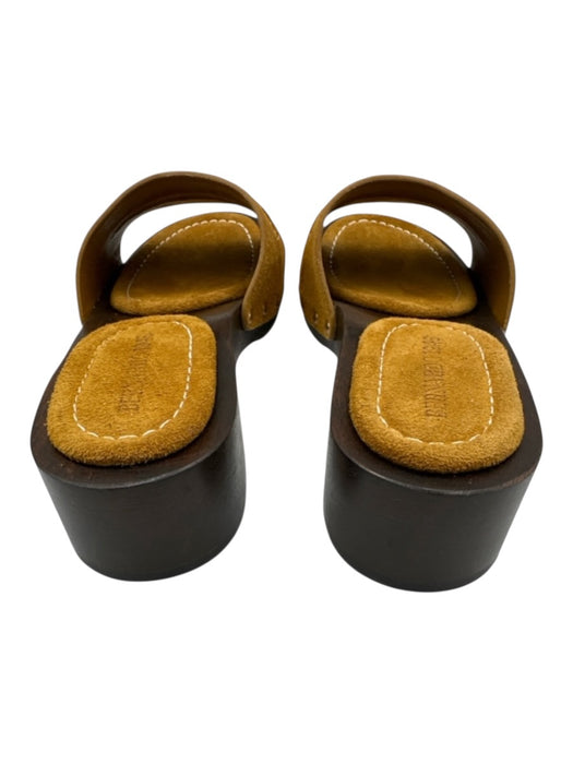 Bernardo 1946 Shoe Size 7 Mustard Yellow & Brown Suede Upper Wooden Sole Sandals Mustard Yellow & Brown / 7