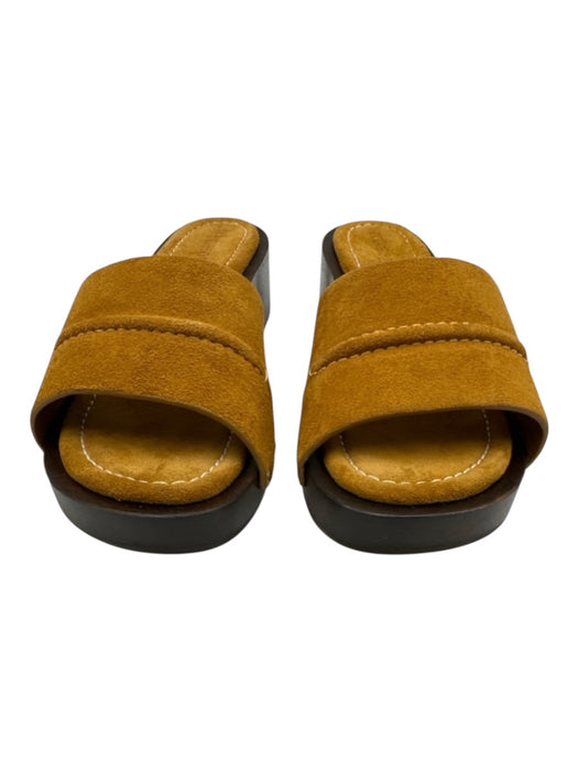 Bernardo 1946 Shoe Size 7 Mustard Yellow & Brown Suede Upper Wooden Sole Sandals Mustard Yellow & Brown / 7