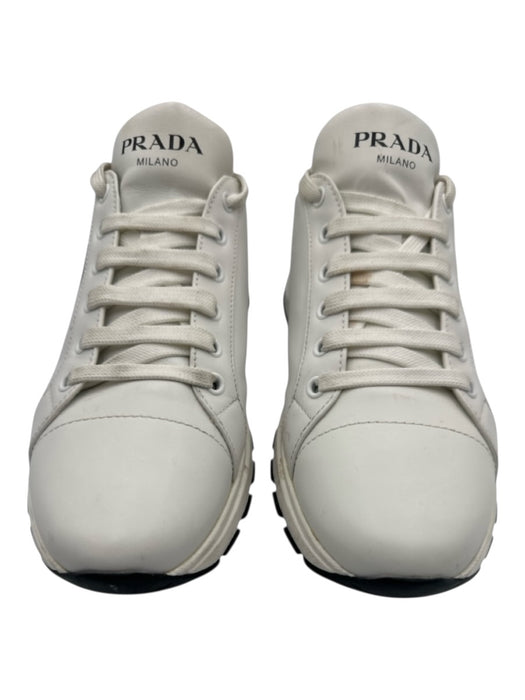 Prada Shoe Size 40 White & Black Leather Upper Perforated Detail Sneakers White & Black / 40