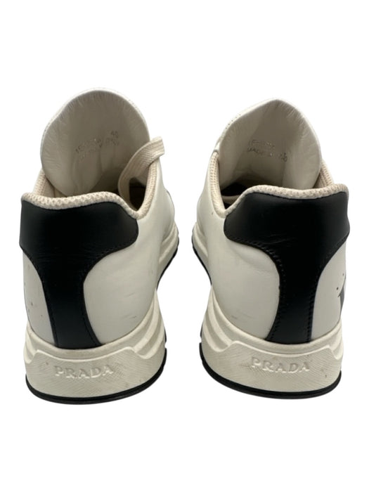 Prada Shoe Size 40 White & Black Leather Upper Perforated Detail Sneakers White & Black / 40