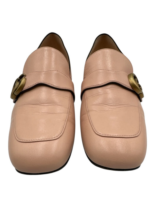 Gucci Shoe Size 40 Beige Pink Leather Upper Logo Buckle Strap Detail Loafers Beige Pink / 40