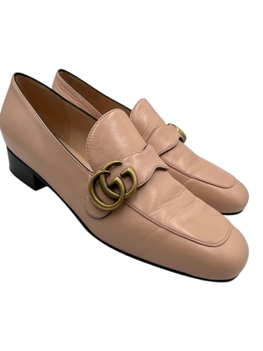 Gucci Shoe Size 40 Beige Pink Leather Upper Logo Buckle Strap Detail Loafers Beige Pink / 40