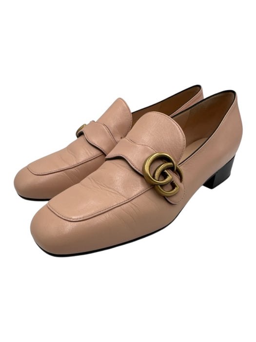 Gucci Shoe Size 40 Beige Pink Leather Upper Logo Buckle Strap Detail Loafers Beige Pink / 40