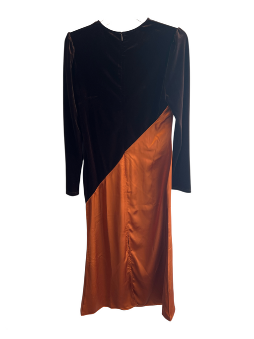 Mooyius Size M Brown Mixed Fabric Velvet Satin Color Block Long Sleeve Dress Brown / M