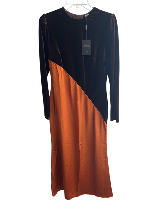 Mooyius Size M Brown Mixed Fabric Velvet Satin Color Block Long Sleeve Dress Brown / M