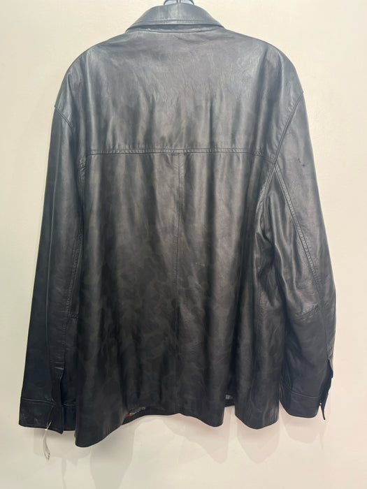 Robert Graham Size xxxl Black Leather Solid Button Down Men's Jacket
