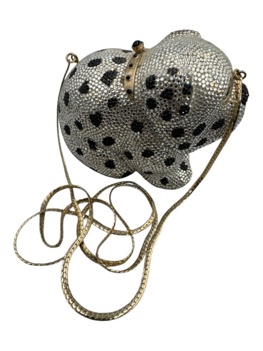 Judith Leiber White, Black, Gold Rhinestone Chain Strap Dog Polka dot Clutch Bag White, Black, Gold / Mini