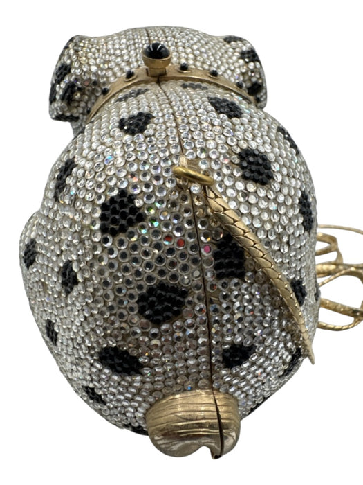Judith Leiber White, Black, Gold Rhinestone Chain Strap Dog Polka dot Clutch Bag White, Black, Gold / Mini