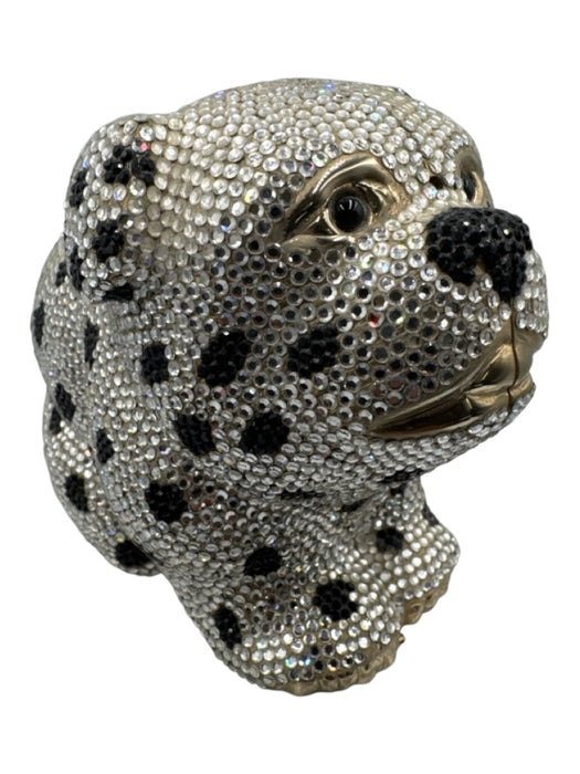 Judith Leiber White, Black, Gold Rhinestone Chain Strap Dog Polka dot Clutch Bag White, Black, Gold / Mini