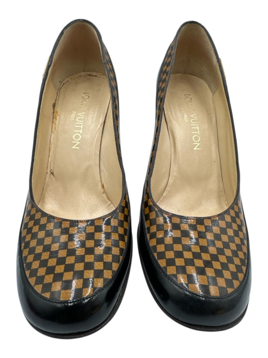 Louis Vuitton Shoe Size 36.5 Black & Brown Leather Round Toe Checkered Pumps Black & Brown / 36.5