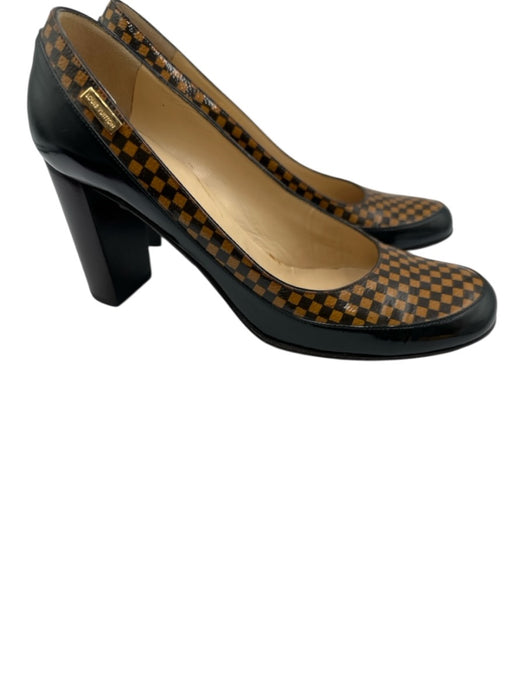 Louis Vuitton Shoe Size 36.5 Black & Brown Leather Round Toe Checkered Pumps Black & Brown / 36.5