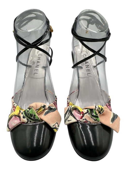 Chanel Shoe Size 37 Black, Pink, White Leather & Canvas Round Toe Pumps Black, Pink, White / 37