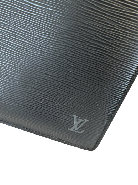 Louis Vuitton Black Epi Leather Zip Close Logo Front Pocket Rolled Handles Bag Black / Large
