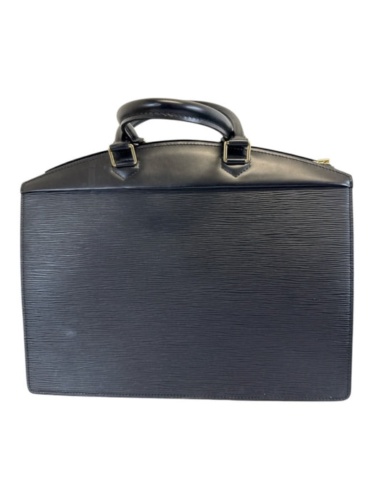 Louis Vuitton Black Epi Leather Zip Close Logo Front Pocket Rolled Handles Bag Black / Large