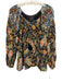Johnny Was Size M/L Black & Multi Viscose Long Sleeve Floral Sheer Sleeve Top Black & Multi / M/L