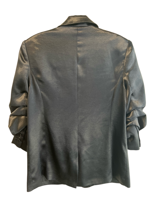 Cinq a Sept Size 8 Black Polyester Blend Scrunched sleeves 1 Button Shiny Blazer Black / 8