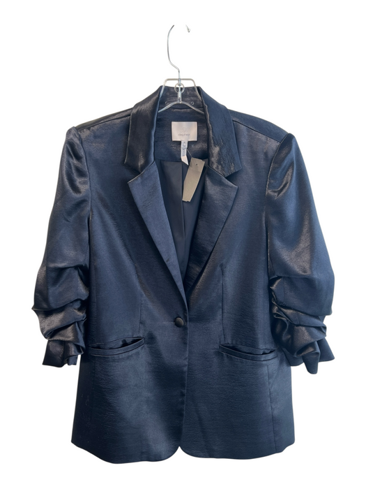 Cinq a Sept Size 8 Black Polyester Blend Scrunched sleeves 1 Button Shiny Blazer Black / 8