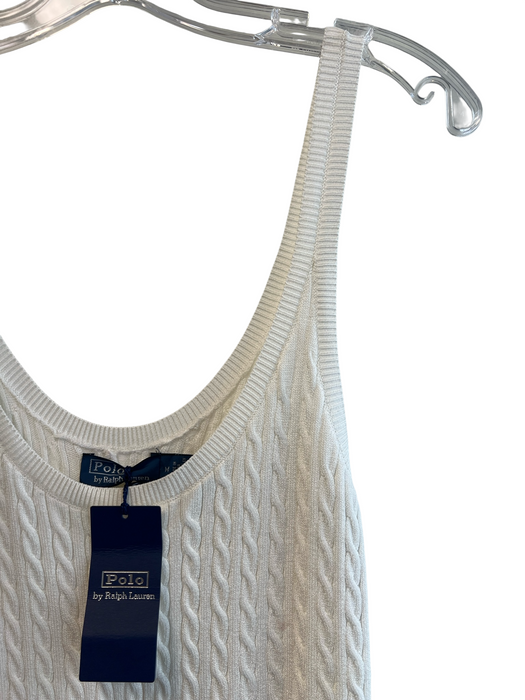 Polo Ralph Lauren Size Medium White Viscose Blend Sleeveless Cable Knit Dress White / Medium