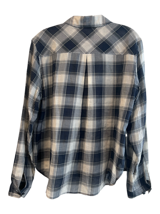 Rag & Bone Size Medium Navy & Cream Cotton Plaid Long Sleeve Button Down Top Navy & Cream / Medium