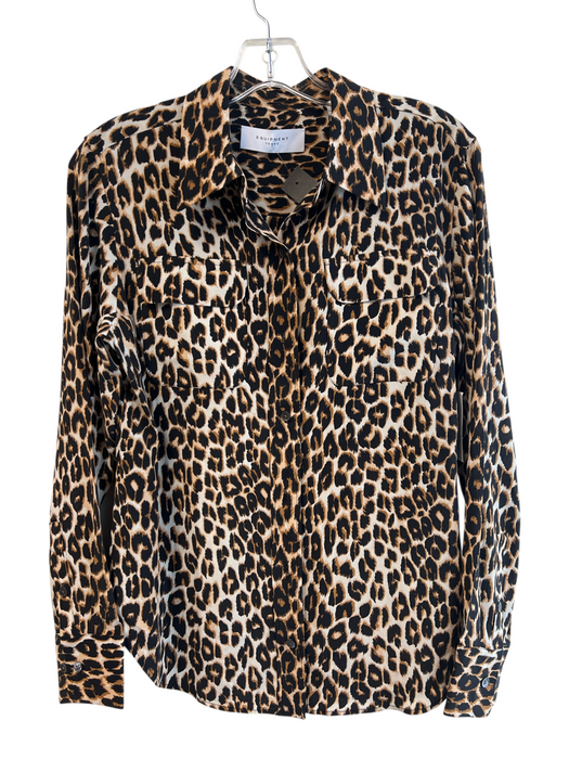 Equipment Size Medium Black, Brown & White Silk Animal Print Long Sleeve Top Black, Brown & White / Medium