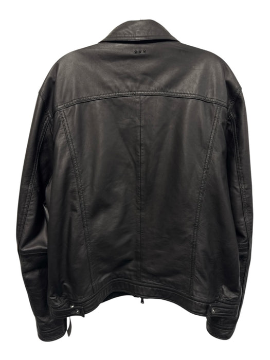 John Varvatos Size XL Black Leather Solid Moto Men's Jacket Black / XL
