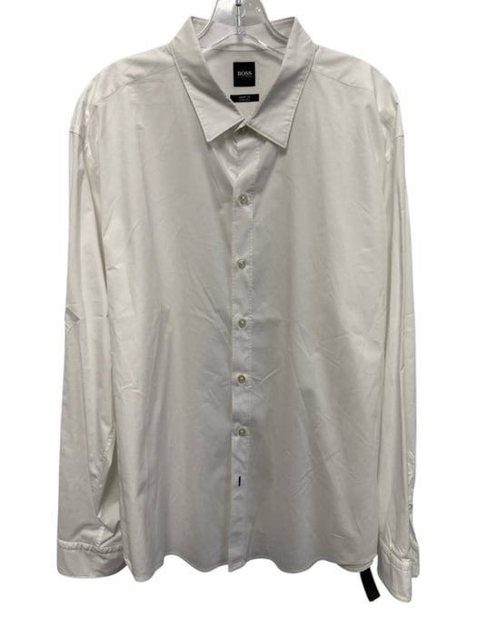 Boss Size XXL White Cotton Blend Solid Button Up Point Collar Long Sleeve Shirt White / XXL
