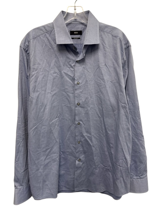 Boss Size 17 Blue Cotton Blend Micro Button Up Spread Collar Long Sleeve Shirt Blue / 17