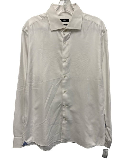 Boss Size 17 White Cotton Micro Button Up Spread Collar Men's Long Sleeve Shirt White / 17