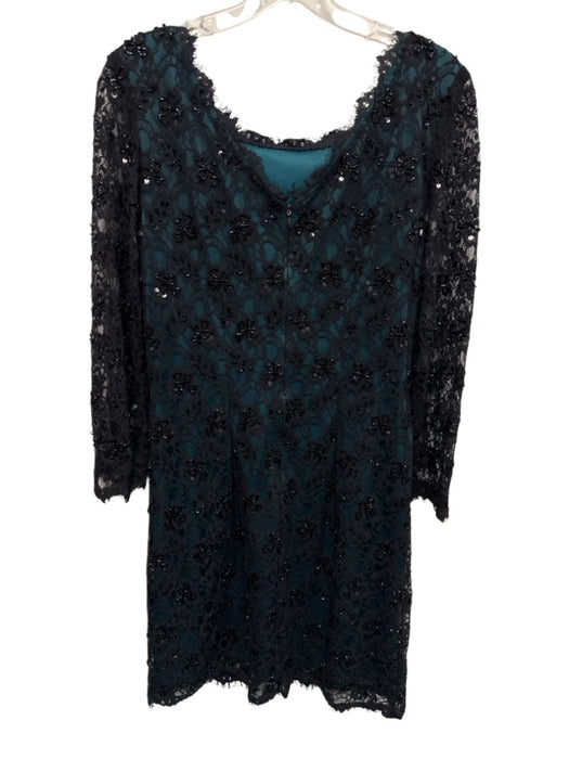 Adriana Papell Size 12 Emerald Green & Black Nylon Beaded & Sequined Dress Emerald Green & Black / 12