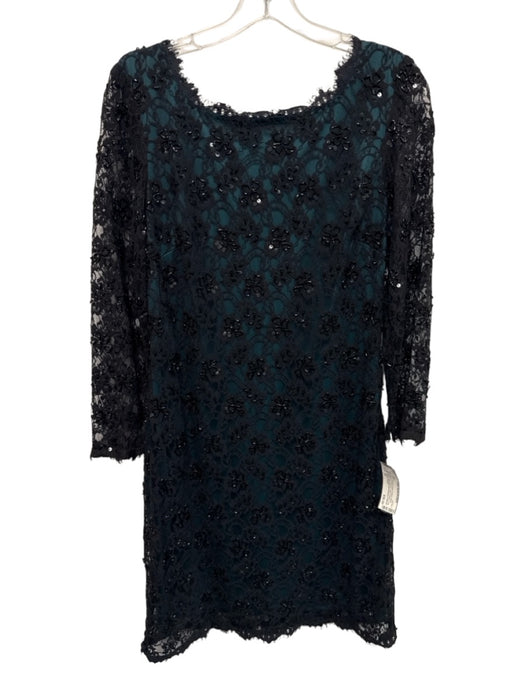 Adriana Papell Size 12 Emerald Green & Black Nylon Beaded & Sequined Dress Emerald Green & Black / 12