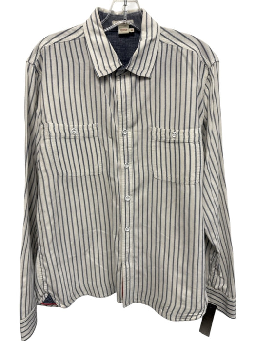 Carbon 2 Cobalt Size M White & Blue Cotton Striped Button Up Long Sleeve Shirt White & Blue / M