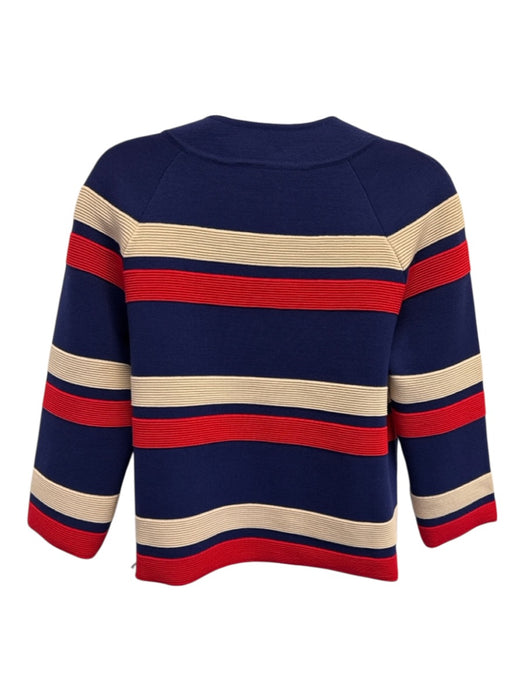 Gucci Size S Indigo Blue, Beige & Red Wool Knit Striped Button Front Jacket Indigo Blue, Beige & Red / S
