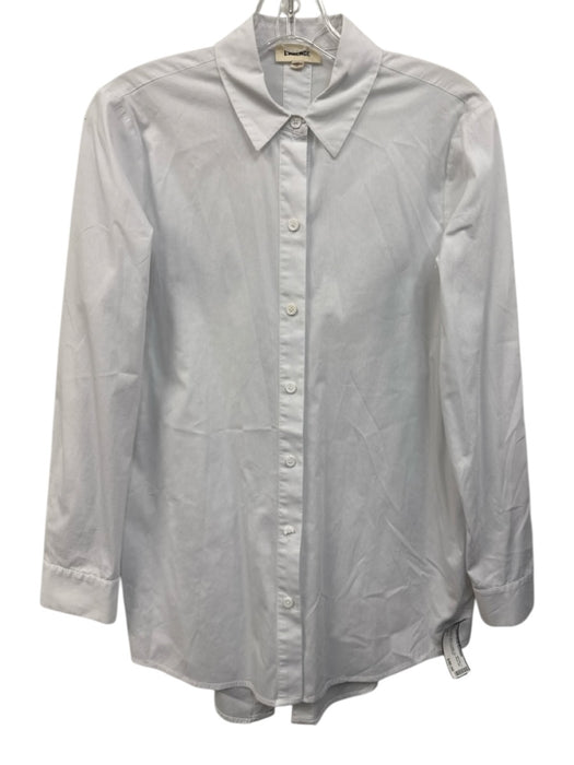 L'agence Size S White Cotton Blend Button Up Back Slit Long Sleeve Shirt Top White / S