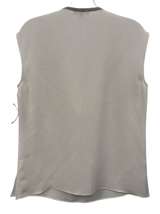 Lafayette 148 Size M Cream White Silk Sleeveless V Neck Monili Detail Top Cream White / M